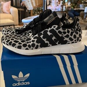 Adidas Leopard Print Black and White Sneakers